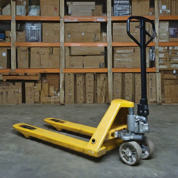 An adjustable pallet jack.