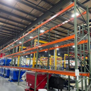 Heavy-duty warehouse pallet rack with adjustable beams for efficient storage and organization of industrial goods