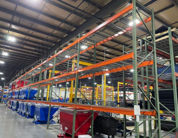 Heavy-duty warehouse pallet rack with adjustable beams for efficient storage and organization of industrial goods