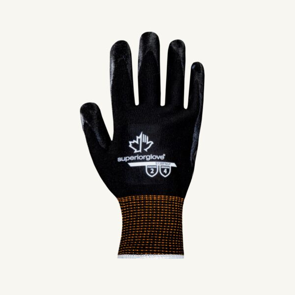 Black polyester gloves with patented palm strips for enhanced grip and durability - Image 2