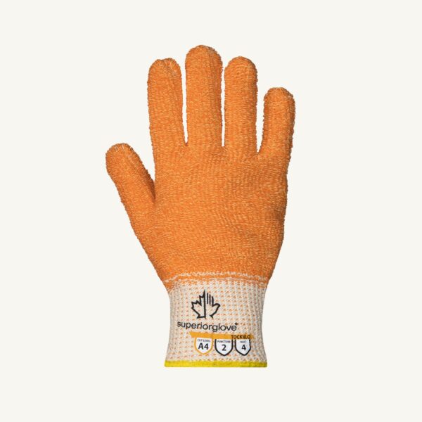 Heat-resistant gloves with cut protection plus grip in orange knit for better visibility