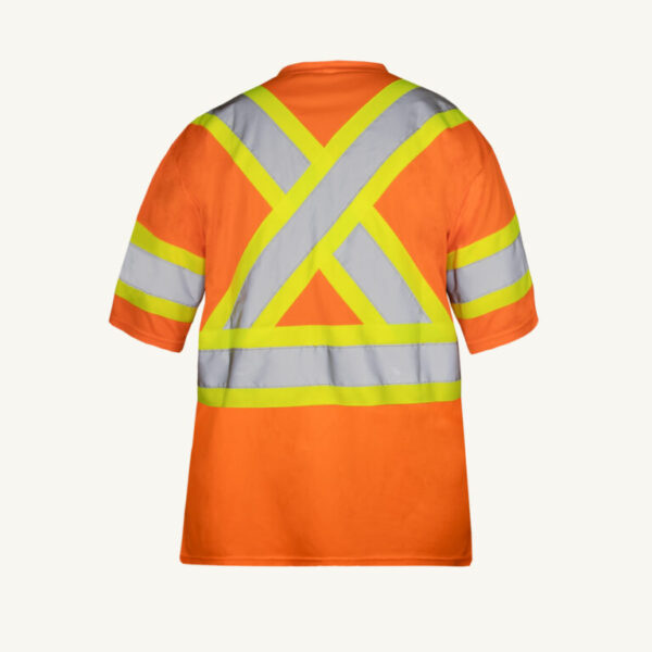 Hi-viz orange traffic t-shirt with cross-back retroreflective stripes for 360° visibility - Image 2